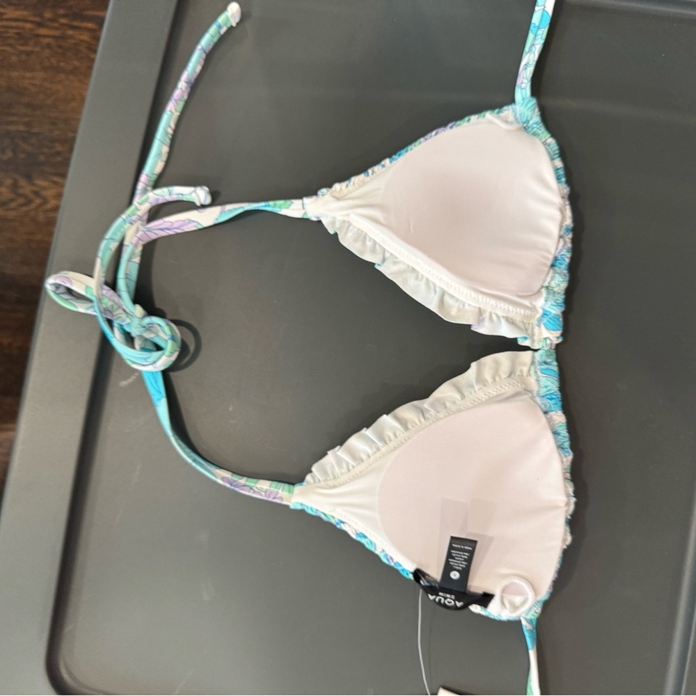 Aqua Smocked Triangle Bikini Top - Picture 8 of 9